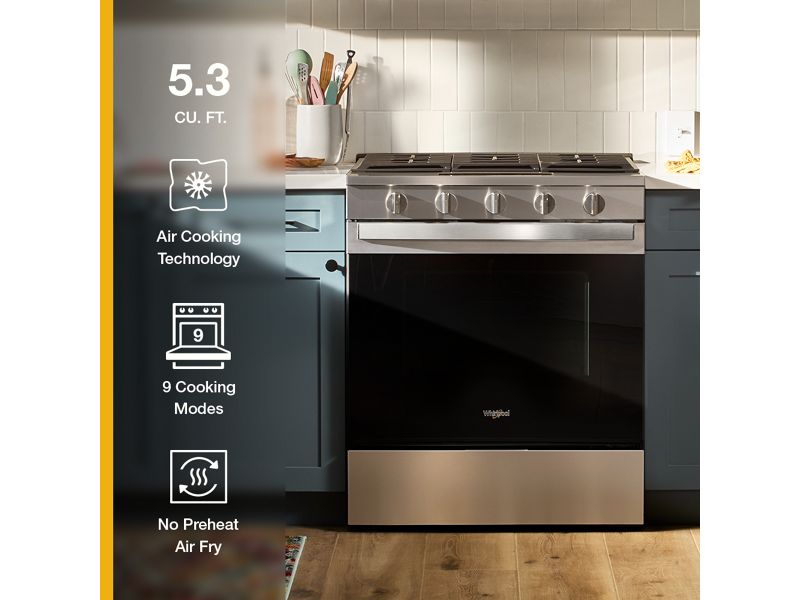 30" Whirlpool 5 Cu. Ft. Gas Range with Air Cooking Technology - WSGS5030SB