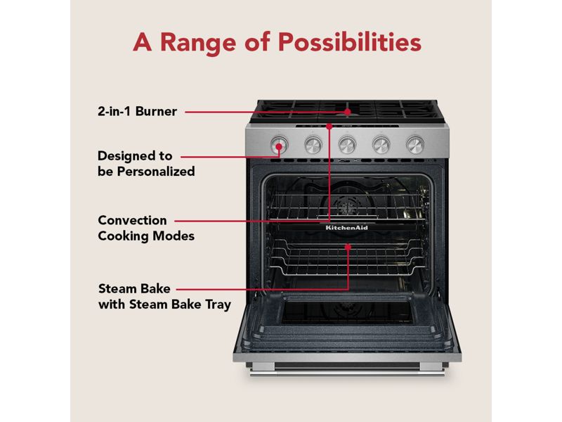 30" Kitchenaid 5.0 Cu. Ft. Smart Slide-in Gas Range - KSGS530SPS