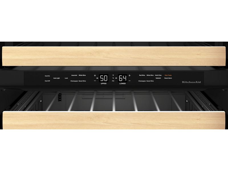 24" KitchenAid Undercounter Wine Cellar with Full-Extension Wood Front Racks - KUWR524SPS