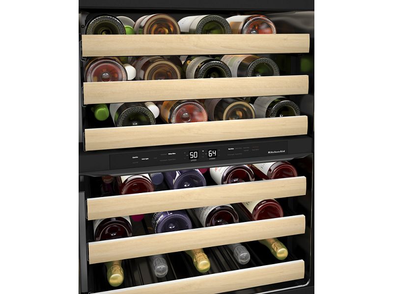 24" KitchenAid Undercounter Wine Cellar with Full-Extension Wood Front Racks - KUWR524SPS