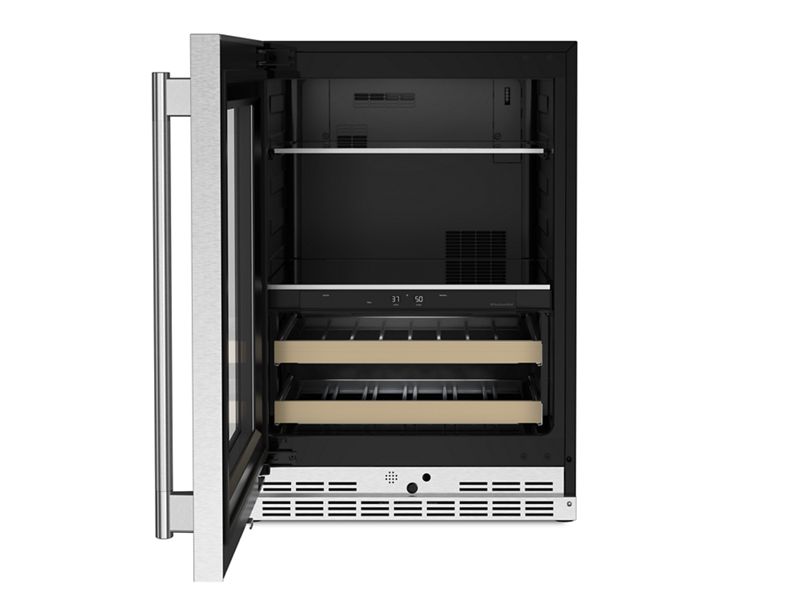 24" KitchenAid Beverage Center with Glass Door and Wood-Front Racks - KUBL524SPS