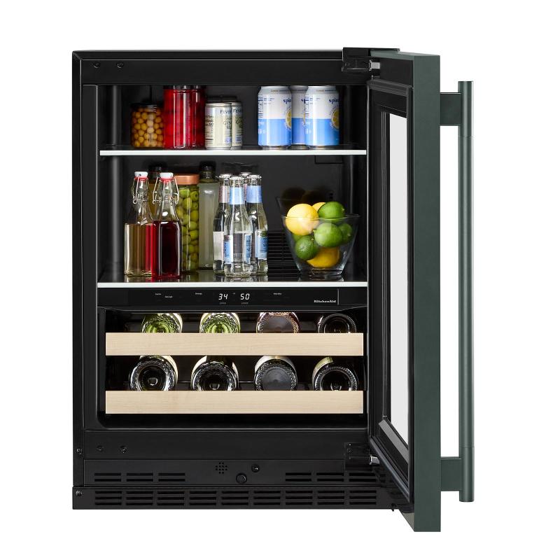 24" KitchenAid Beverage Center with Glass Door and Wood-Front Racks - KUBR524SJP