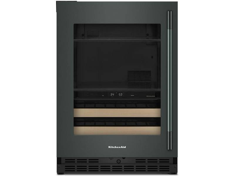 24" KitchenAid Beverage Center with Glass Door and Wood-Front Racks - KUBL524SJP