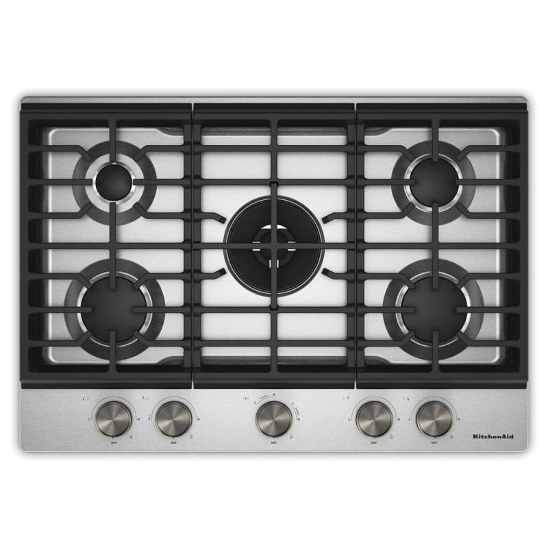 30" KitchenAid Gas-on-Metal Cooktop with an Integrated Wok Grate - KCGK730SSS