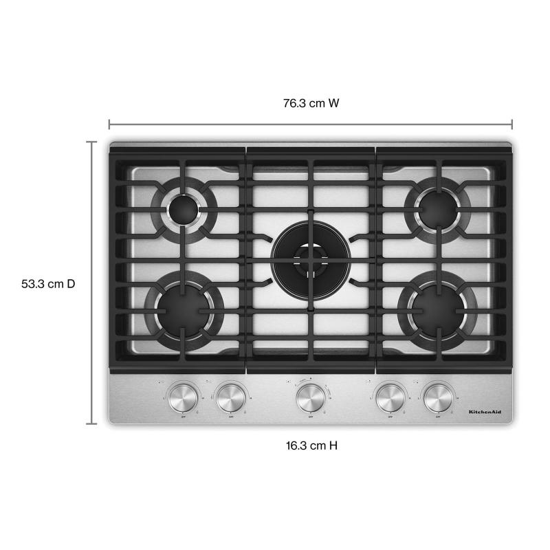 30" KitchenAid Gas-on-Metal Cooktop with an Integrated Wok Grate - KCGK730SSS