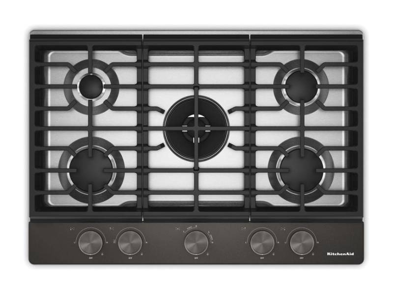 30" KitchenAid Gas-on-Metal Cooktop with an Integrated Wok Grate - KCGK730SBE