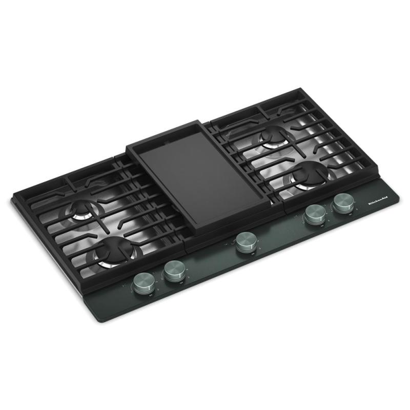 36" Kitchenaid Gas-on-Metal Cooktop with an Integrated Wok Grate - KCGK736SJP