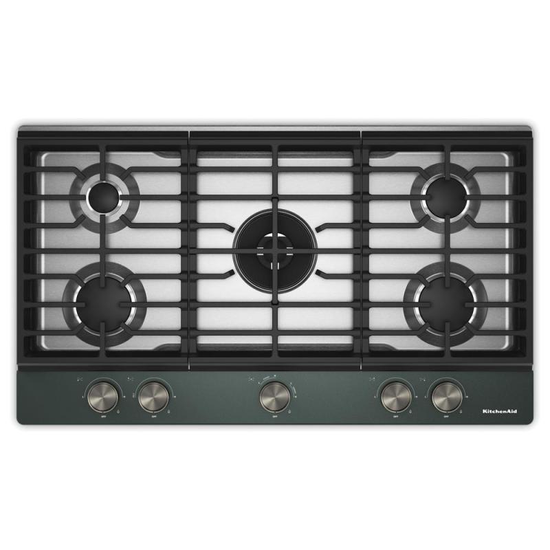 36" Kitchenaid Gas-on-Metal Cooktop with an Integrated Wok Grate - KCGK736SJP