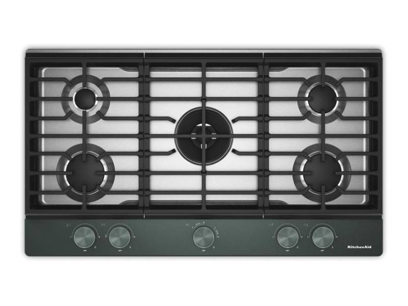 36" Kitchenaid Gas-on-Metal Cooktop with an Integrated Wok Grate - KCGK736SJP