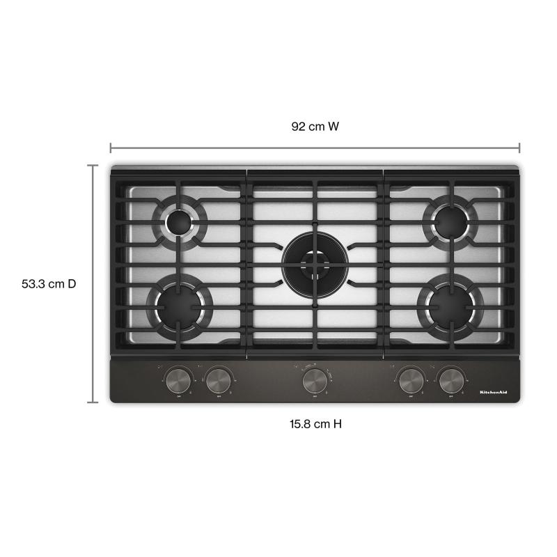 36" Kitchenaid Gas-on-Metal Cooktop with an Integrated Wok Grate - KCGK736SBE