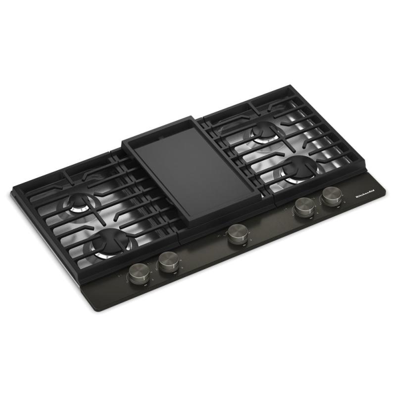 36" Kitchenaid Gas-on-Metal Cooktop with an Integrated Wok Grate - KCGK736SBE