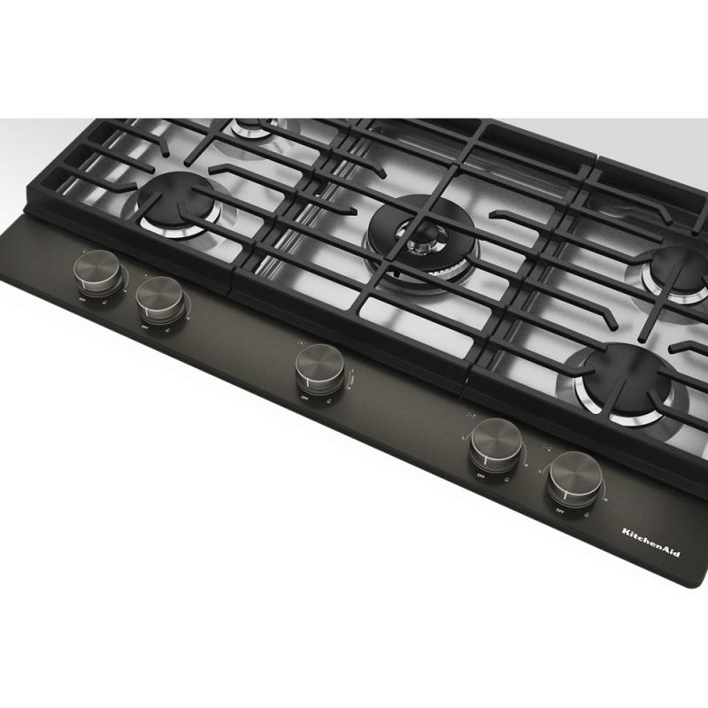 36" Kitchenaid Gas-on-Metal Cooktop with an Integrated Wok Grate - KCGK736SBE