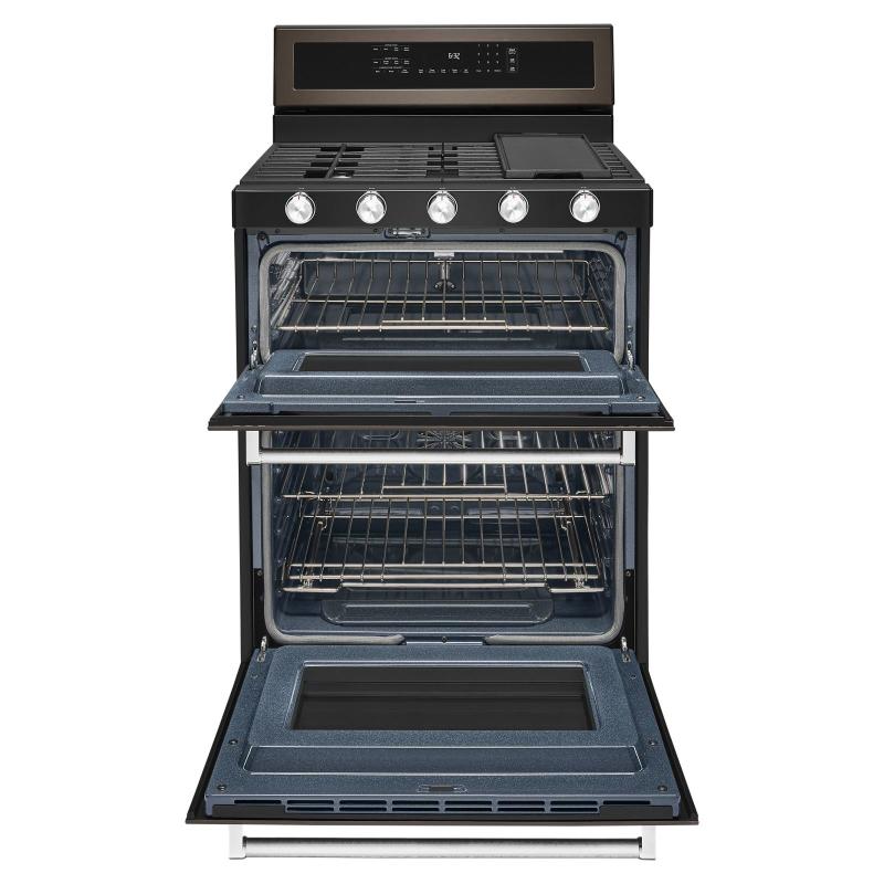 30" KitchenAid 6 Cu. Ft. Double Oven Convection Gas Range With 5 Burner - KFGD500EBS