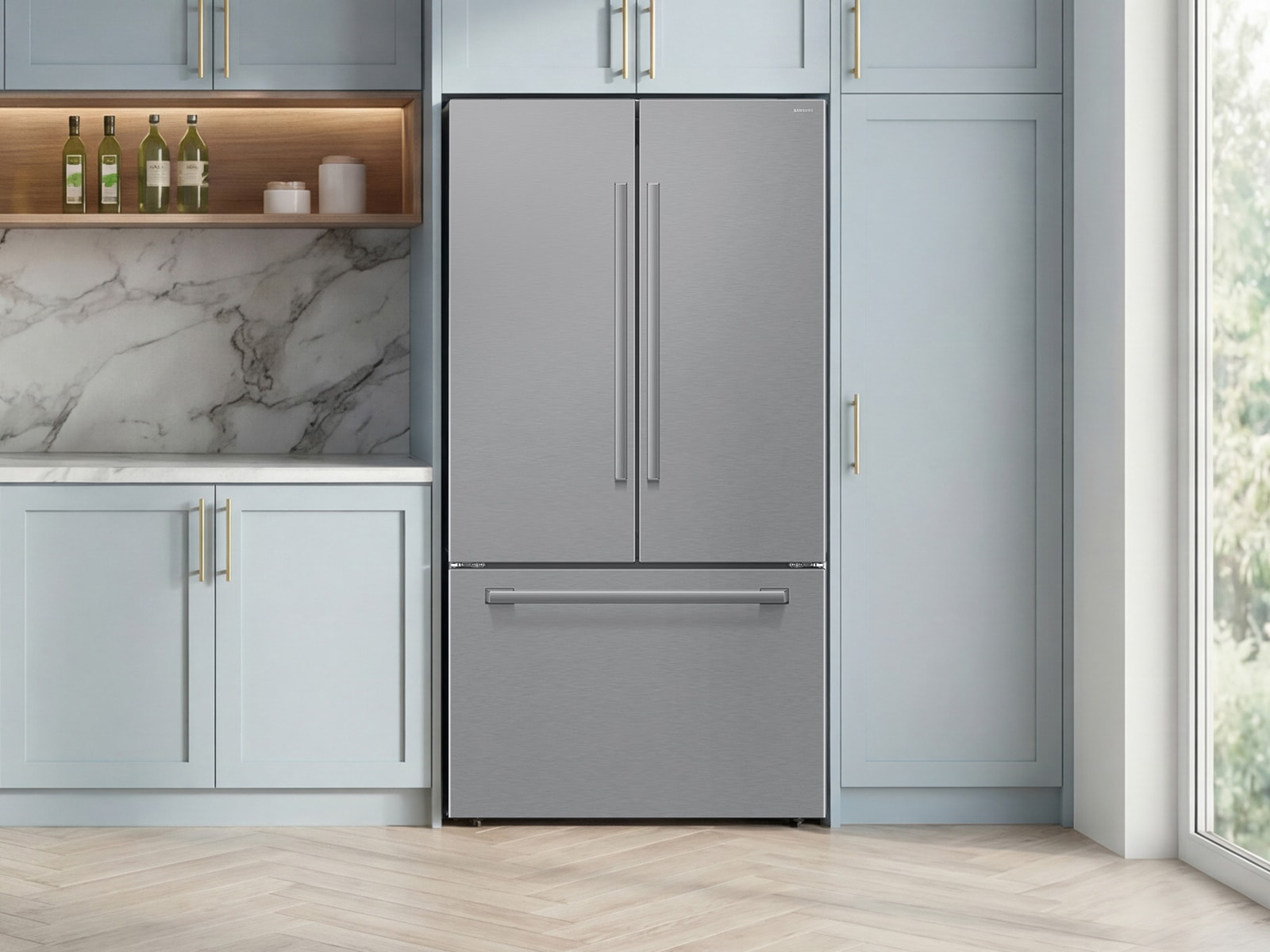 36" Samsung Bespoke AI 3-Door French Door Refrigerator with In-Door Tall Dispenser - RF70H30KERAA