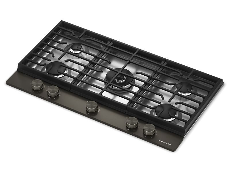 36" KitchenAid Gas Cooktop with 5 Burners and Integrated Wok Grate - KCGK536SBE