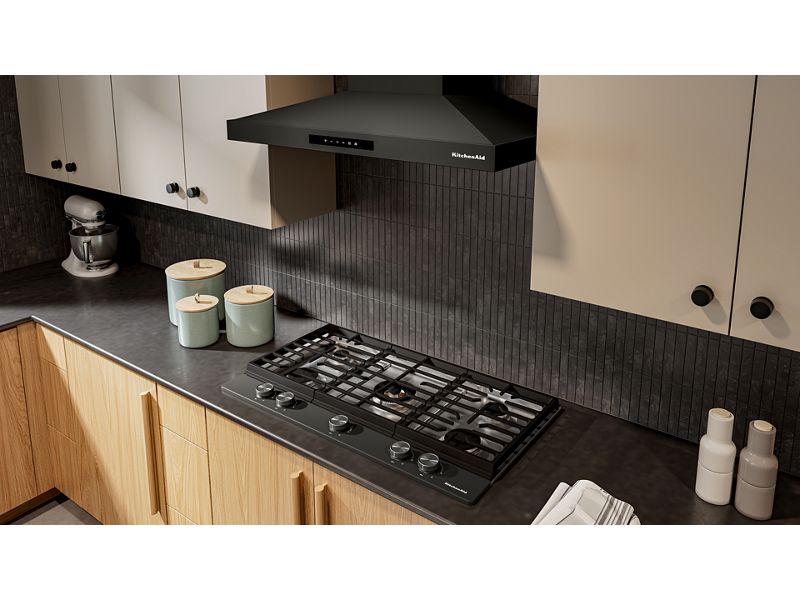 36" KitchenAid Gas Cooktop with 5 Burners and Integrated Wok Grate - KCGK536SBE