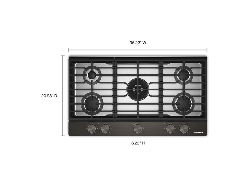 36" KitchenAid Gas Cooktop with 5 Burners and Integrated Wok Grate - KCGK536SBE