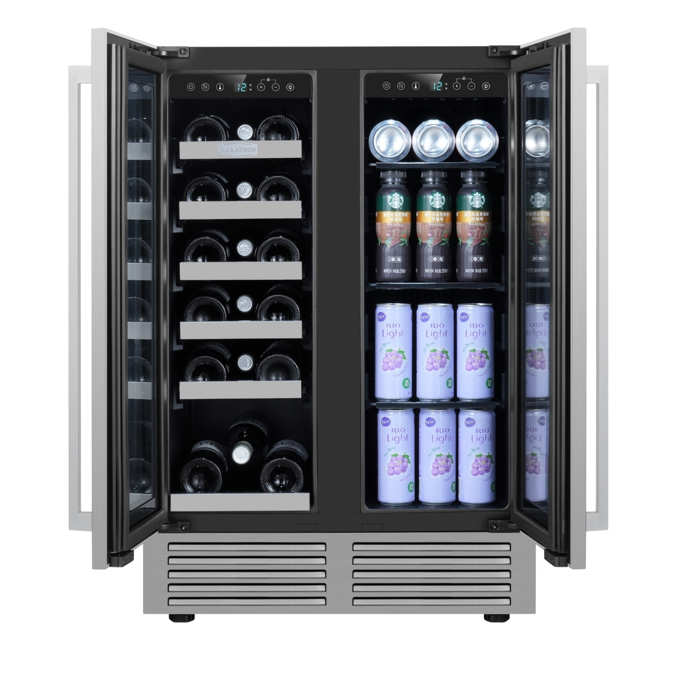 24" Marathon French Door Dual Zone Beverage Cooler in Stainless Steel - MBWC56-FDSS-1