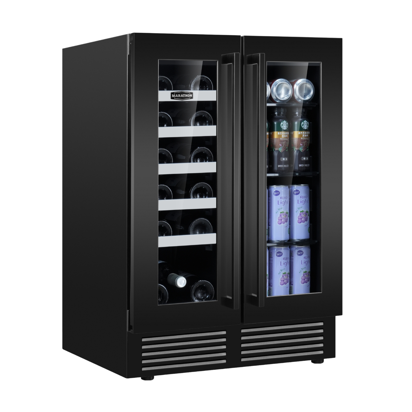 24" Marathon French Door Dual Zone Beverage Cooler in Black Steel - MBWC56-FDBLS-1