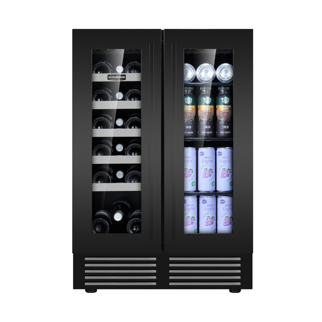 24" Marathon French Door Dual Zone Beverage Cooler in Black Steel - MBWC56-FDBLS-1