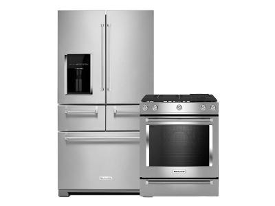 KitchenAid 25.8 Cu. Ft. Multi-Door Freestanding Refrigerator and 7.1 Cu. Ft. 5 Burner Dual Fuel Convection Front Control Range -  KRMF706ESS-YKSDB900ESS